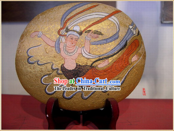 Chinese Dunhuang Hand Painted Cobblestone Mural Art-Flying Fairy