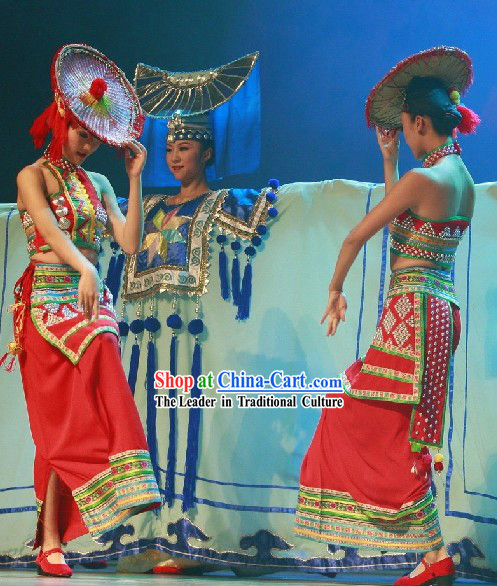 Chinese Dai Minority Dance Costumes and Hat