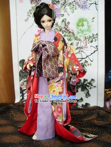 Traditional Japanese Peony Kimono Clothes for Women