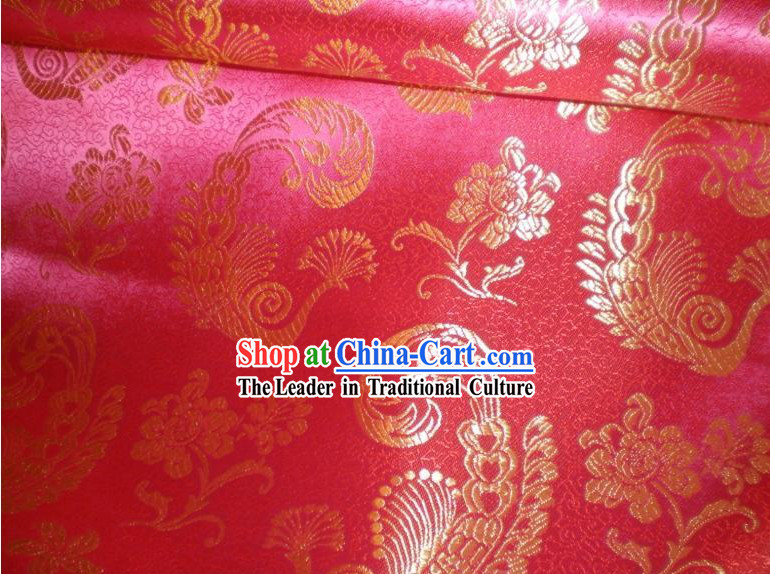 Red Peacock Brocade Fabric