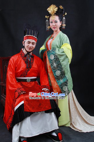 Traditional Chinese Bride and Bridegroom Wedding Dress 2 Sets