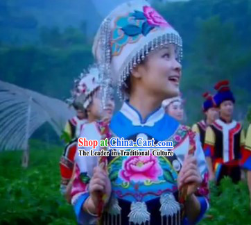 Chinese Ayouduo Folk Minority Clothing and Hat Set