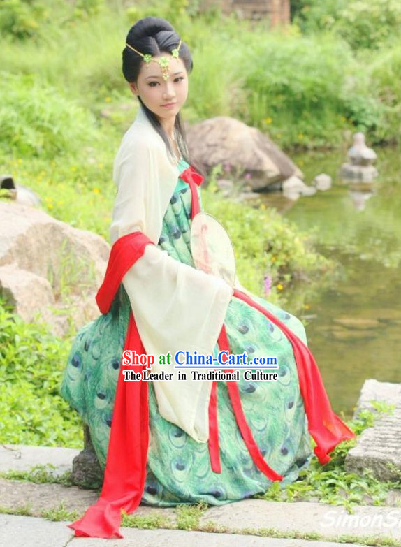 Ancient Chinese Tang Dynasty Peacock Clothing Complete Set