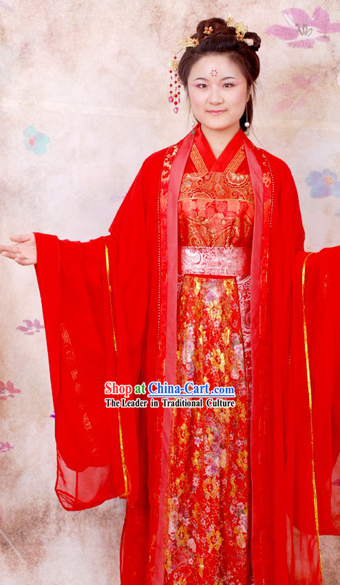 Ancient Chinese Red Wedding Ceremonial Clothing Complete Set