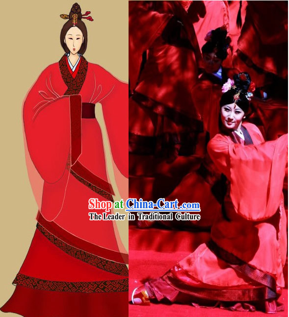 Ancient Chinese Red Imperial Dance Costumes for Women