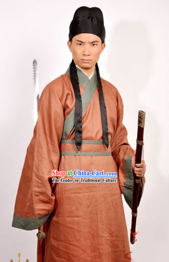 Ancient Chinese Swordsman Costume and Hat for Men