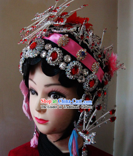 Traditional Chinese Dramatic Long Black Braids and Hair Accessories