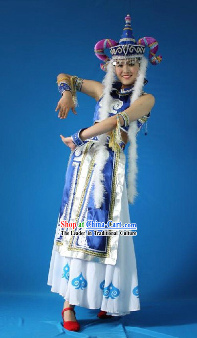 Chinese Mongolian Princess Costumes and Hat for Women