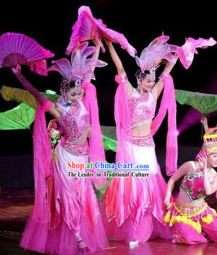 Traditional Chinese Lotus Dance Costume and Headpiece Complete Set