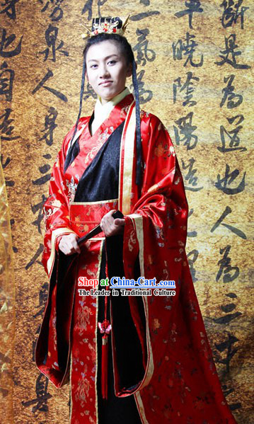 Traditional Chinese Bridegroom Wedding Dress and Coronet for Men