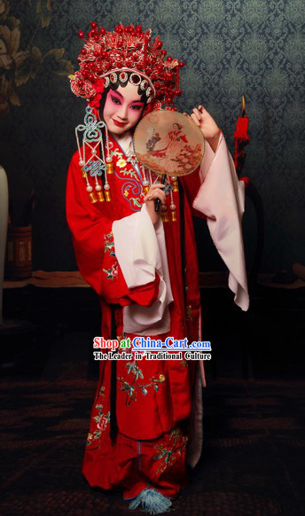 Chinese Beijing Opera Red Actress Costume and Phoenix Crown