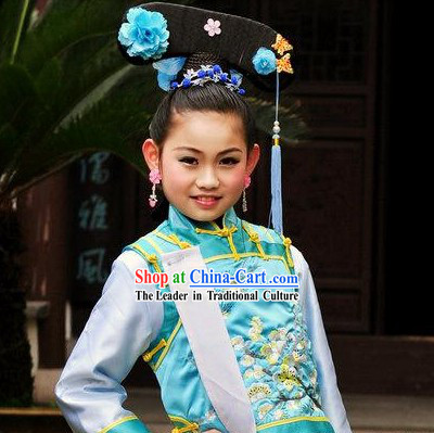 Qing Dynasty Princess Costumes and Hair Accessories Complete Set for Kids