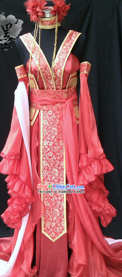 Chinese Princess Red Cosplay Costumes and Hair Accessories Complete Set