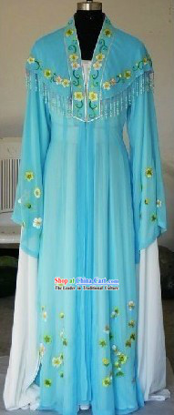 Chinese Shaosing Opera Hua Tan Long Sleeve Blue Costume for Women