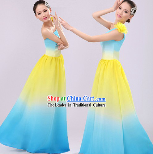 Color Transition Chinese Yangge Fan Dancing Costumes for Women