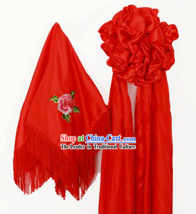 Traditional Chinese Wedding Red Flower and Veil Set