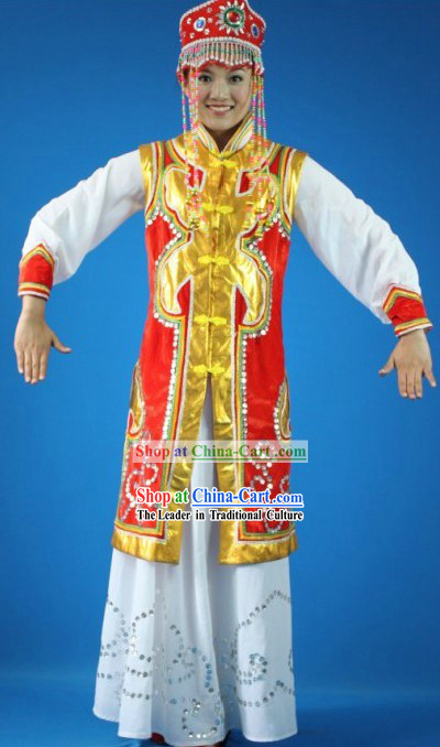 Traditional Chinese Mongolian Dancing Costume and Hat for Women