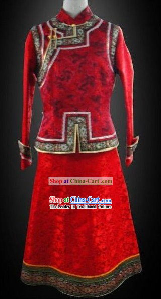 Chinese Classical Red Mongolian Clothes Complete Set