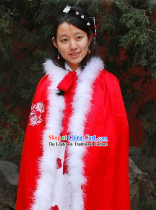 Ancient Chinese Red Embroidered Lotus Princess Cape