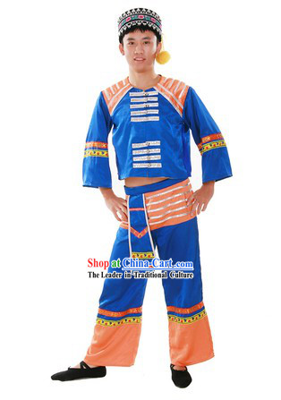 Chinese Traditional Gaoshan Minority Dance Costume and Hat for Men