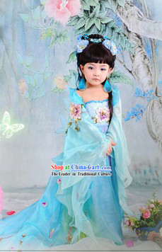 Ancient Chinese Blue Princess Clothing for Girls