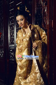 Ancient Chinese Golden Empress Clothing Complete Set for Women