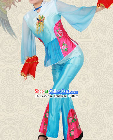 Chinese Classical Yangge Dance Costumes and Headwear for Women