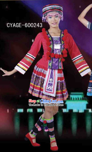 Traditional Chinese Miao Dance Dresses and Hat Complete Set for Men