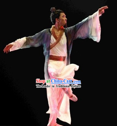 Chinese Classical Dance Costume and Hair Accessories Complete Set for Men