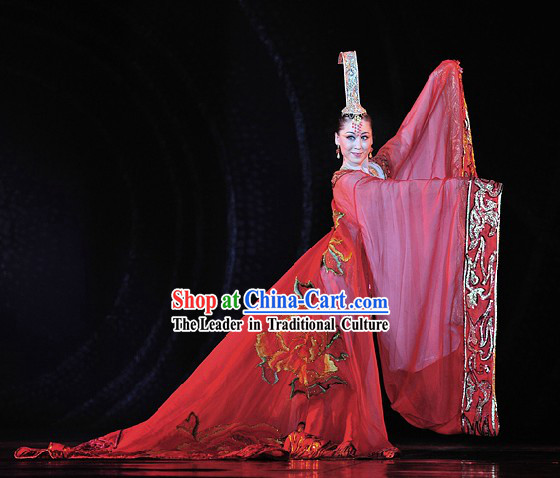 Ancient Chinese Empress Dancing Costumes and Hat Complete Set for Women