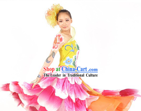 Chinese Classical Peony Dance Costumes and Headdress Complete Set for Women