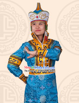 Traditional Chinese Mongolian Stage Performance Dance Costume and Hat for Women