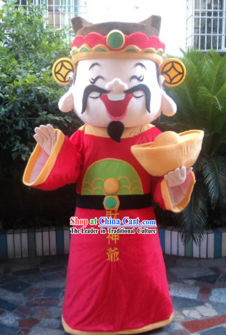 Traditional Chinese Red Cai Shen Ye Outfit and Hat Complete Set