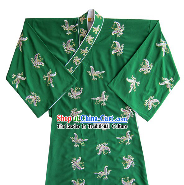 Green Chinese Peking Opera Embroidered Butterfly Costume and Hat for Men