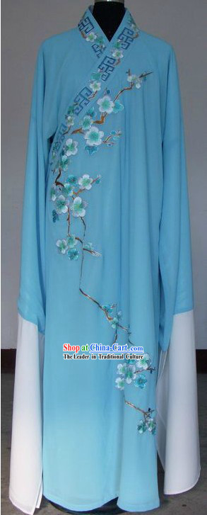 Ancient Chinese Blue Plum Blossom Long Sleeve Robe for Men