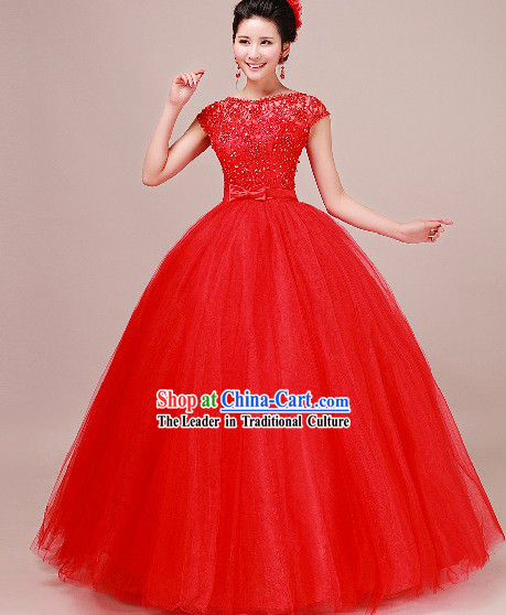 Traditional Chinese Classical Red Wedding Veil and Headpiece for Brides