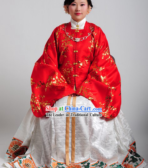 Ancient China Ming Time Red Wedding Jacket and Skirt for Ladies