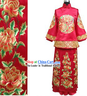 Traditional Chinese Classical Hand Embroidered Lucky Red Wedding Dress for Brides