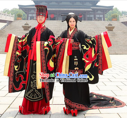 Traditional Ancient Chinese Zhou Zhi Wedding Dresses with Long Trail and Crowns and Accessories