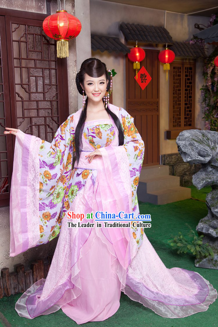 Traditional Ancient Chinese Tang Dynasty Female Clothes with Long Tail