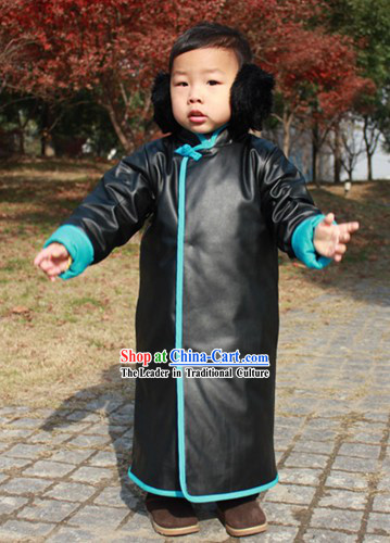 Traditional Chinese Black Thick Robe for Kids