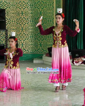 Traditional Chinese Xinjiang Ethnic Dance Costumes and Hat for Women