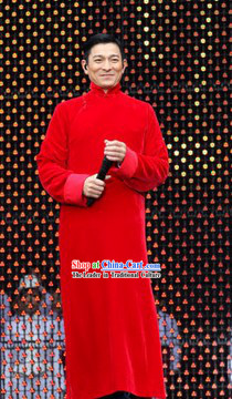 Chinese Lunar New Year Minguo Style Red Da Gua Mandarin Long Robe for Men