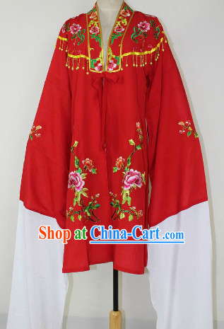 Chinese Ancient Red Embroidered Flower Opera Hua Dan Dresses