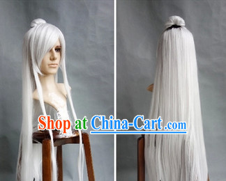 Ancient Chinese White Long Wig for Men