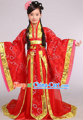 Ancient Chinese Kids Princess Suits and Headwear Complete Set