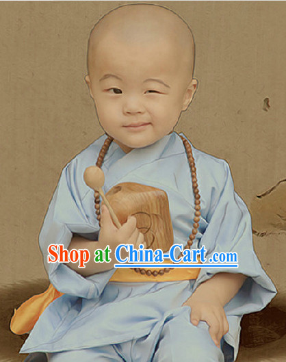 Traditional Monk Uniform and Wooden Fish for Kids