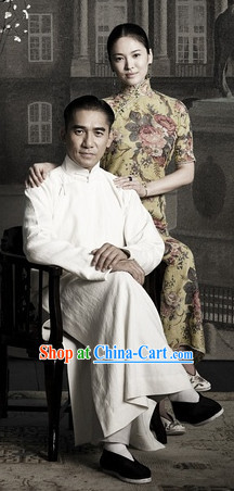 The Grandmaster Long White Mandarin Collar Flax Robe