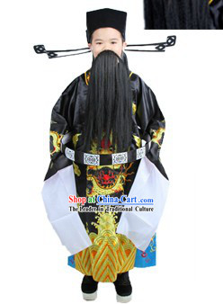 Traditional Chinese Bao Gong Judge Costumes and Hat for Children