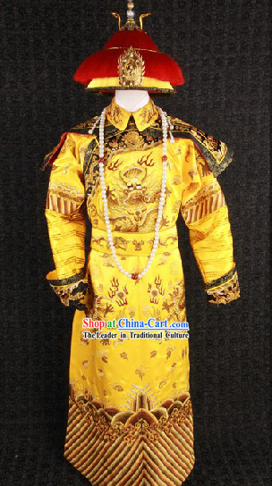 Top Qing Dynasty Imperial Emperor Costumes and Crown Complete Set